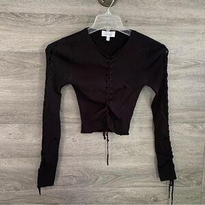 & Other Stories Black Ribbed Lace-Up Long Sleeve Top